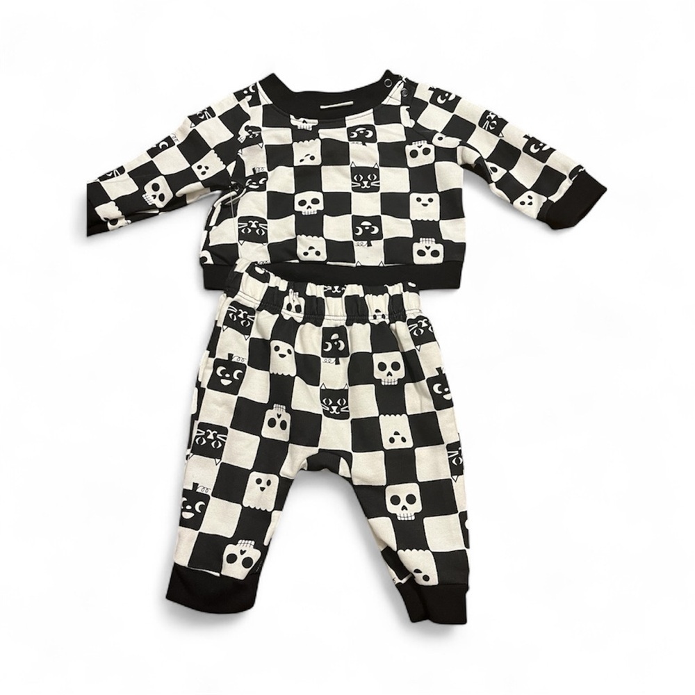 Kids Skull and Cat Checkered Pajama Set